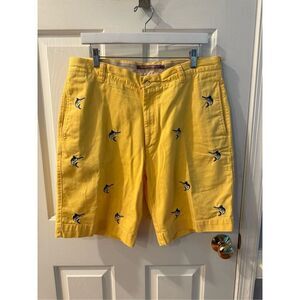 Berle Vintage Yellow Twill Blue Marlin Embroidered Preppy Bermuda Shorts sz 35